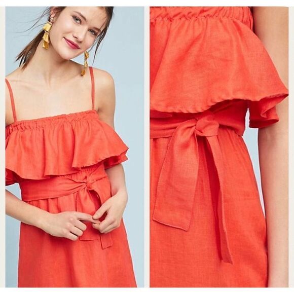 FAITHFULL THE BRAND LINEN RUFFLE DRESS SIZE 2 - Picture 1 of 14